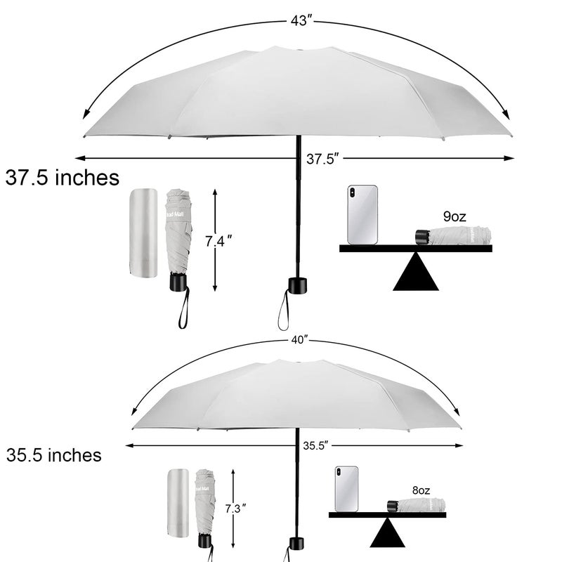TradMall Mini Travel Umbrella, Portable Lightweight Compact Parasol with 95% UV Protection for Sun & Rain, White - Image 3